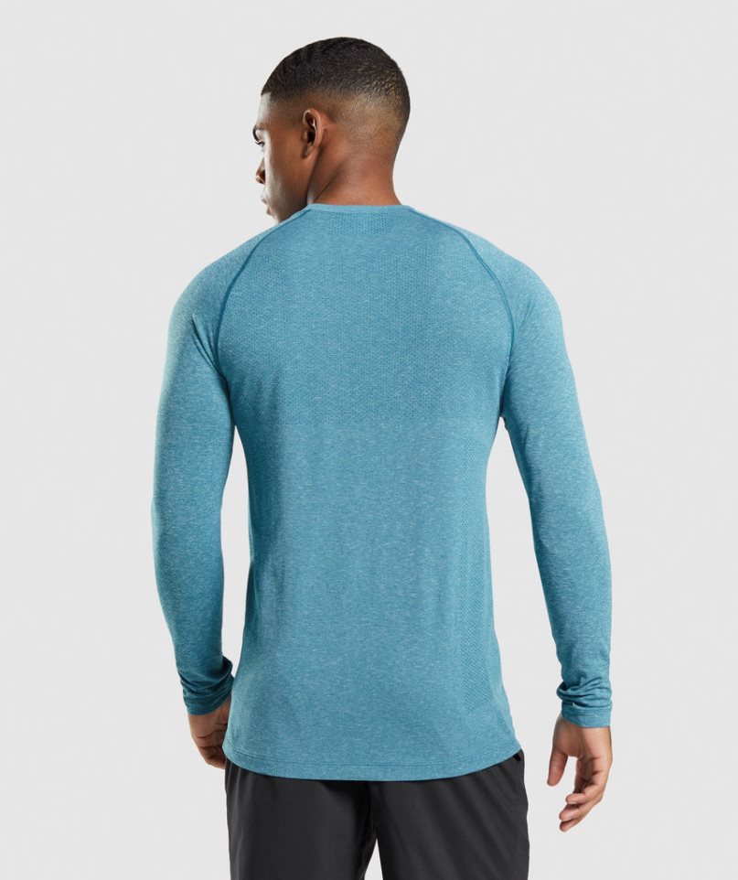 Men's Gymshark Vital Seamless Light Long Sleeve T-Shirts Turquoise | NZ 9XTFIU